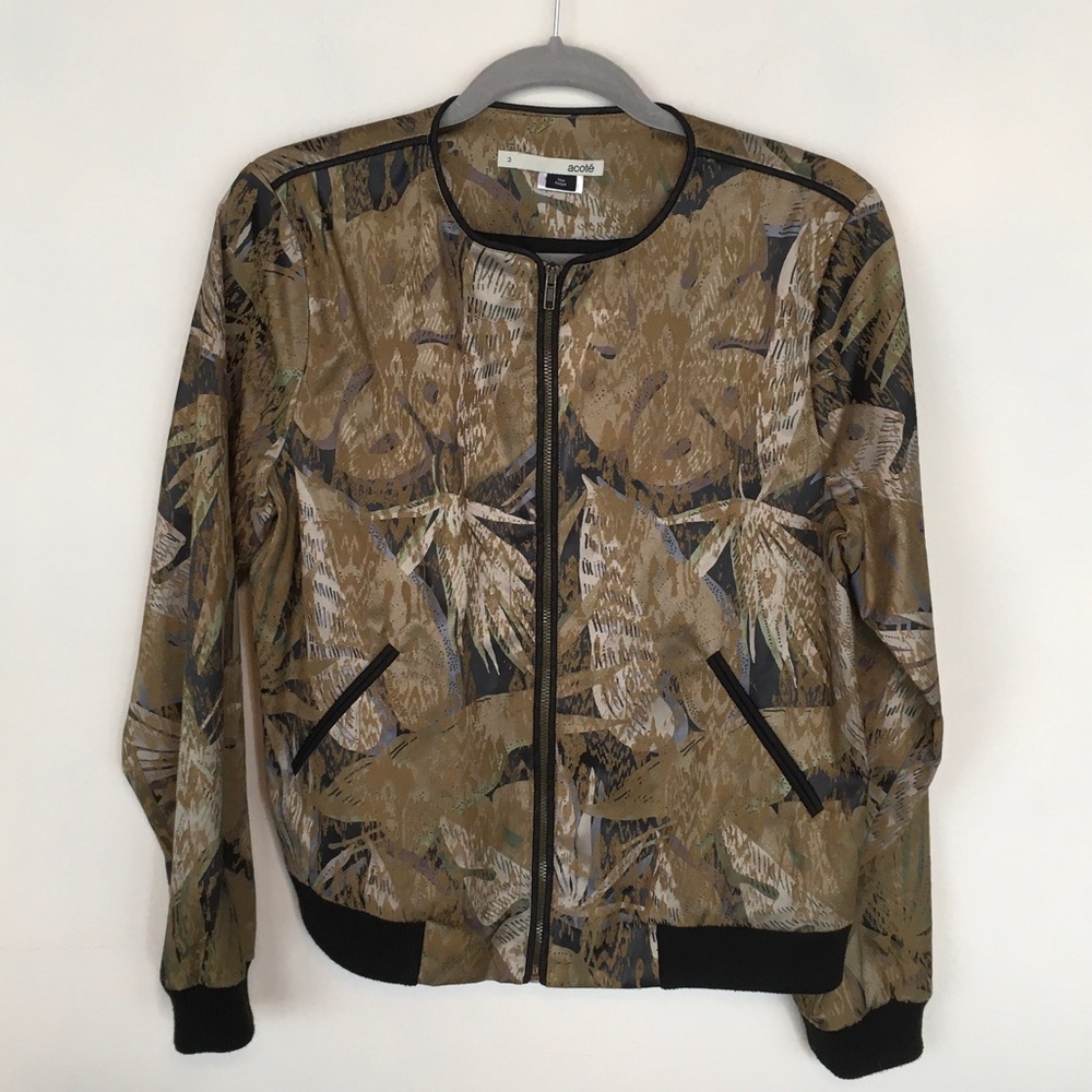 Acote Printed Bomber Jacket in Olive Multi